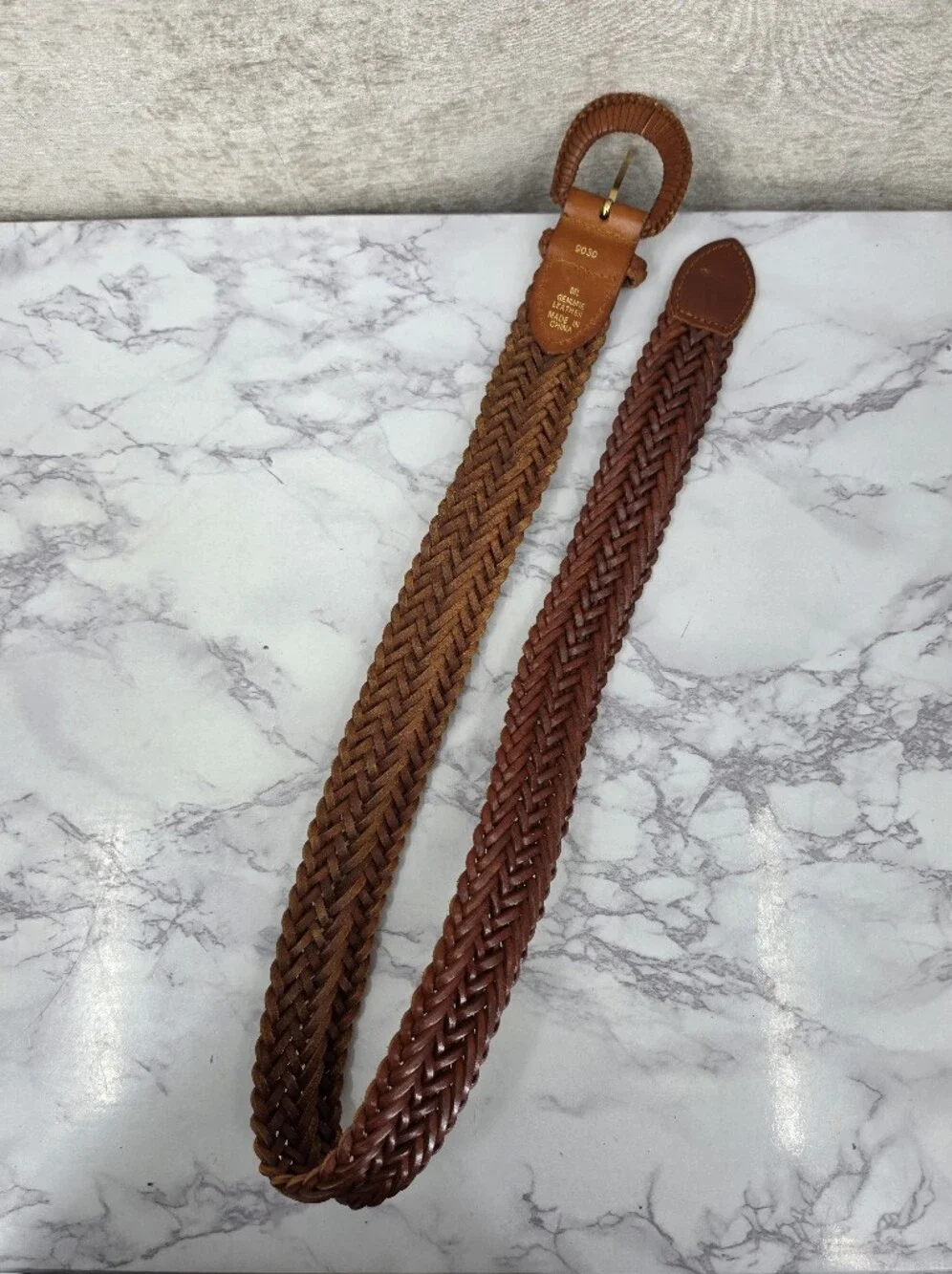 Y2K Leather Belt Woven Braided Orangey Brown Boho Coastal Cowgirl